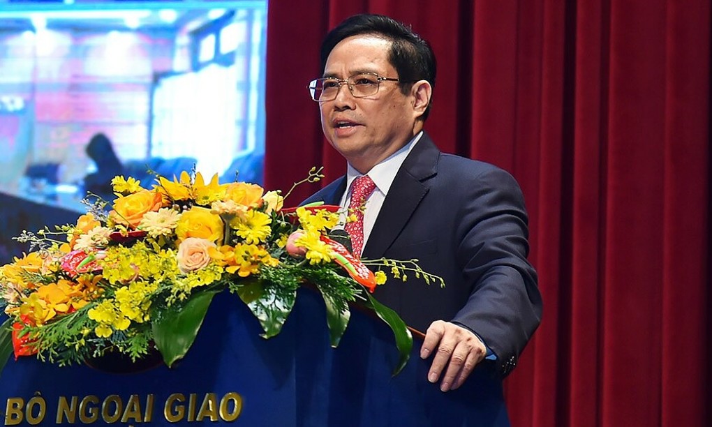 Thủ tướng Phạm Minh Chính phát biểu tại Hội nghị Ngoại giao 31 hôm nay. Ảnh: Báo Quốc tế.